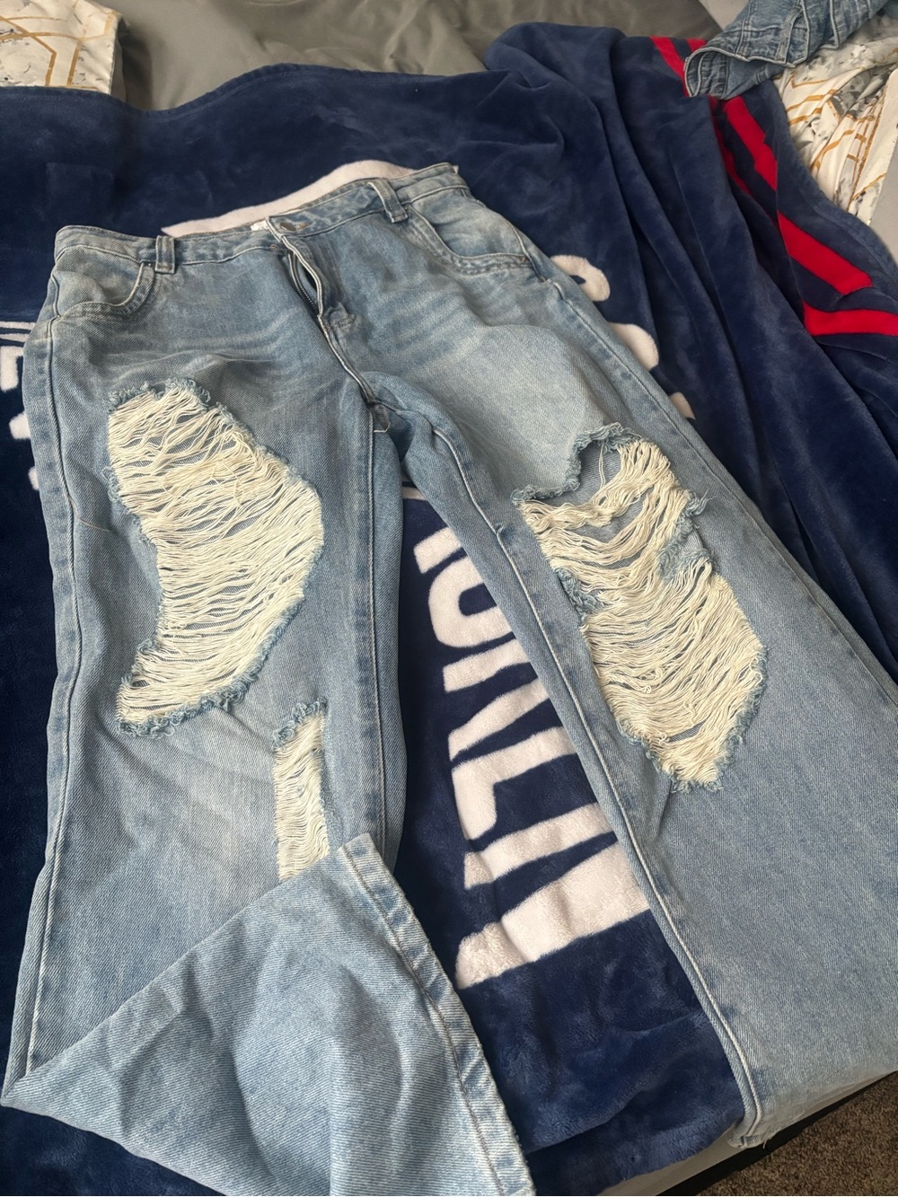 Fashion Nova Light Blue Ripped Boot Cut Jeans